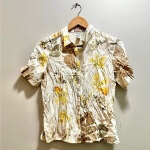 Vintage Jamaica Bay Women's Petite Med Shirt Yellow Floral Hawaiian Silk Blend